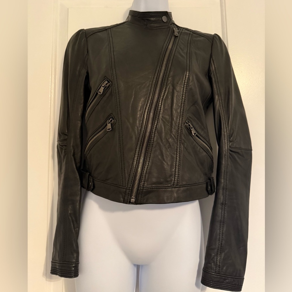 Club Monaco Asymmetrical Black Leather Jacket